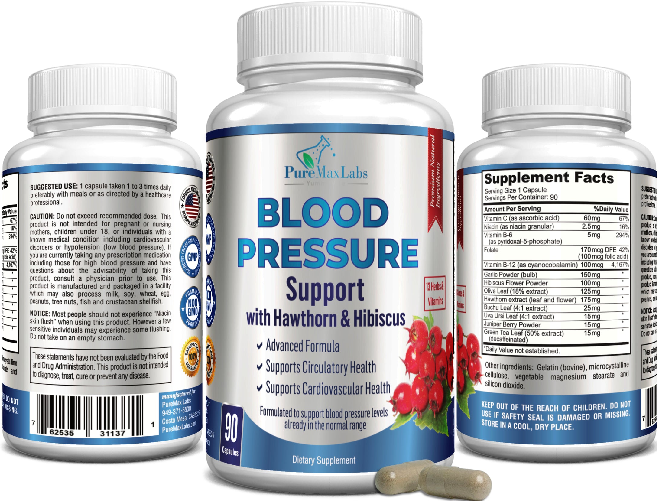 Blood Pressure Support with Hawthorn & Hibiscus - 90 Capsules