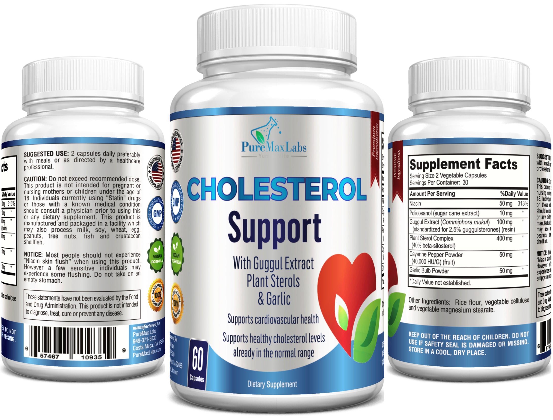 Cholesterol Support with Guggul Extract, Plant Sterols & Garlic- 60 Capsules