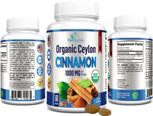 Load image into Gallery viewer, Organic Ceylon Cinnamon - 1000mg, Anti-inflammatory, Antioxidant - 60 Tablets

