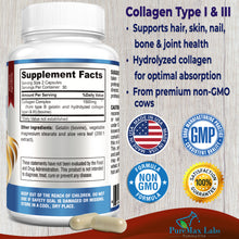 Load image into Gallery viewer, Collagen Types 1 &amp; 3 1500mg - Hydrolyzed Collagen Supplement - 60 Capsules
