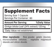 Load image into Gallery viewer, Ginkgo Biloba Capsules - Supports Brain Function & Memory - 60 Capsules