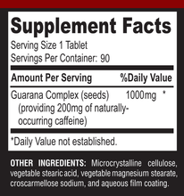 Load image into Gallery viewer, Natural Energy Guarana 1000MG - Provides 200MG of Herbal Caffeine - 90 Tablets