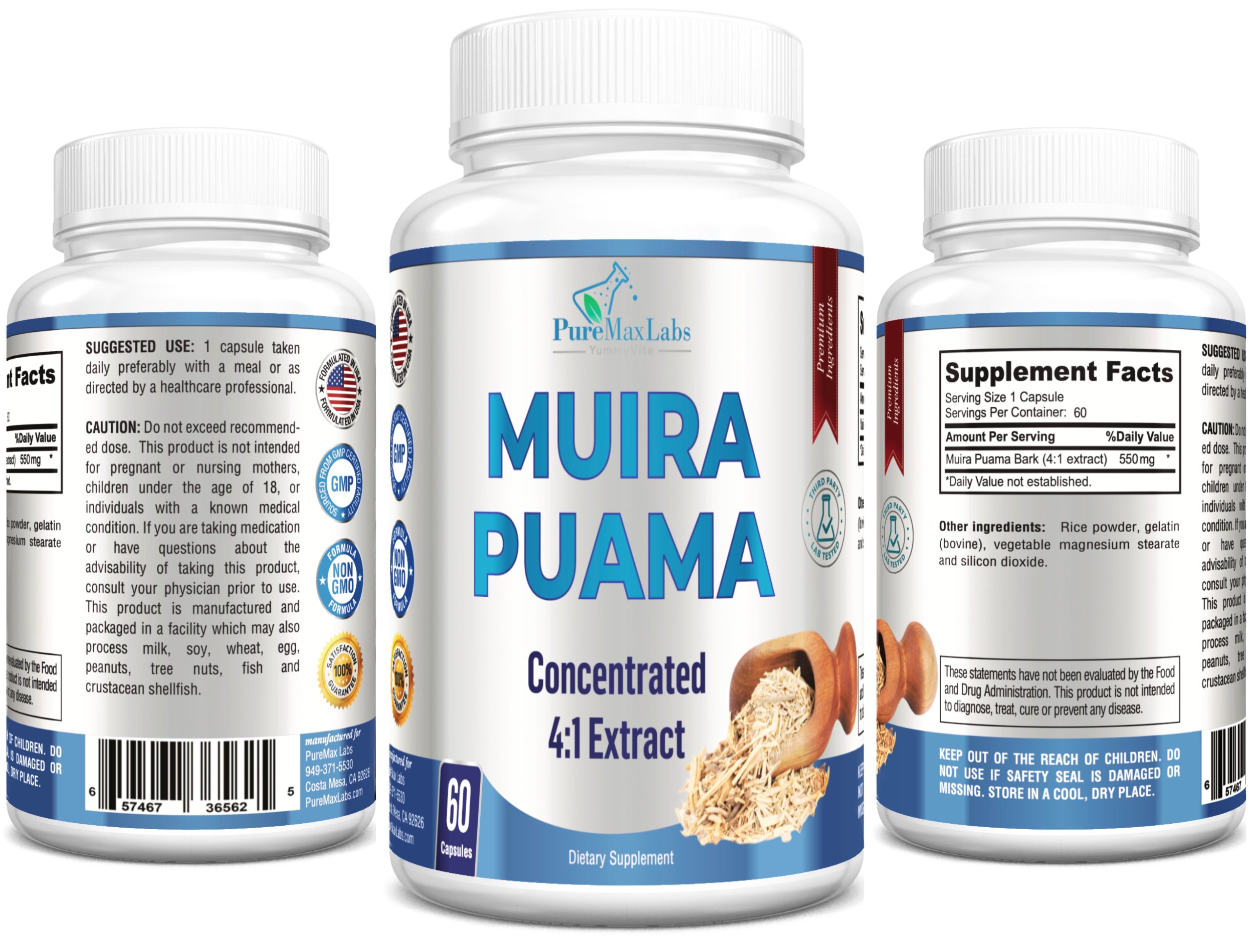 Muira Puama Concentrated 41 Extract, Equivalent to 2200mg per Capsule