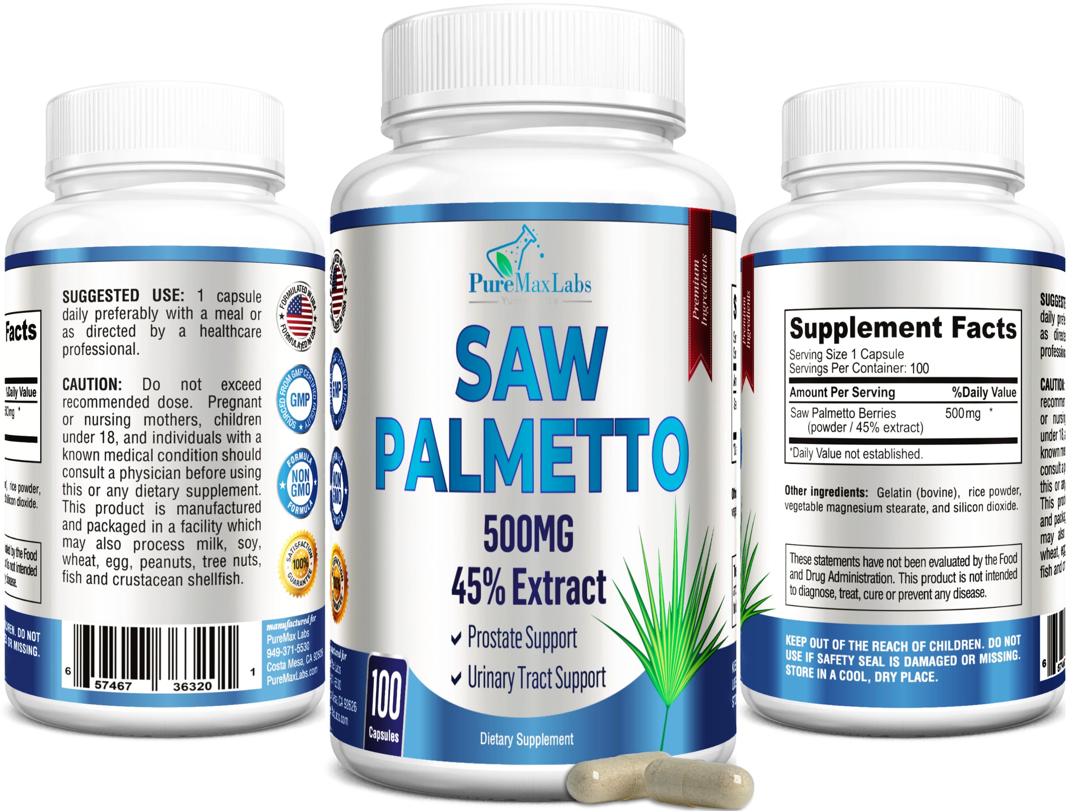 Saw Palmetto 500mg 45% Extract - 100 Capsules