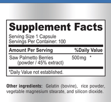 Load image into Gallery viewer, Saw Palmetto 500mg 45% Extract - 100 Capsules