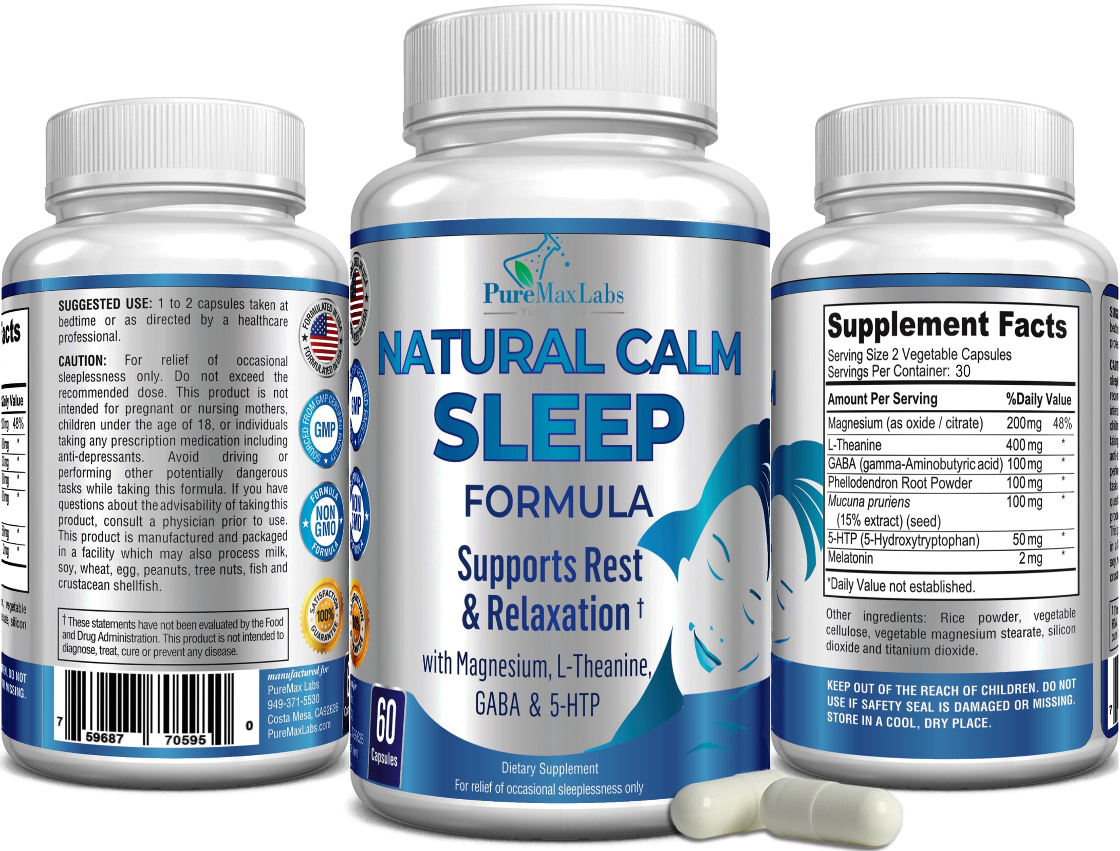 Natural Calm Sleep Formula, Supports Rest & Relaxation - 60 Capsules