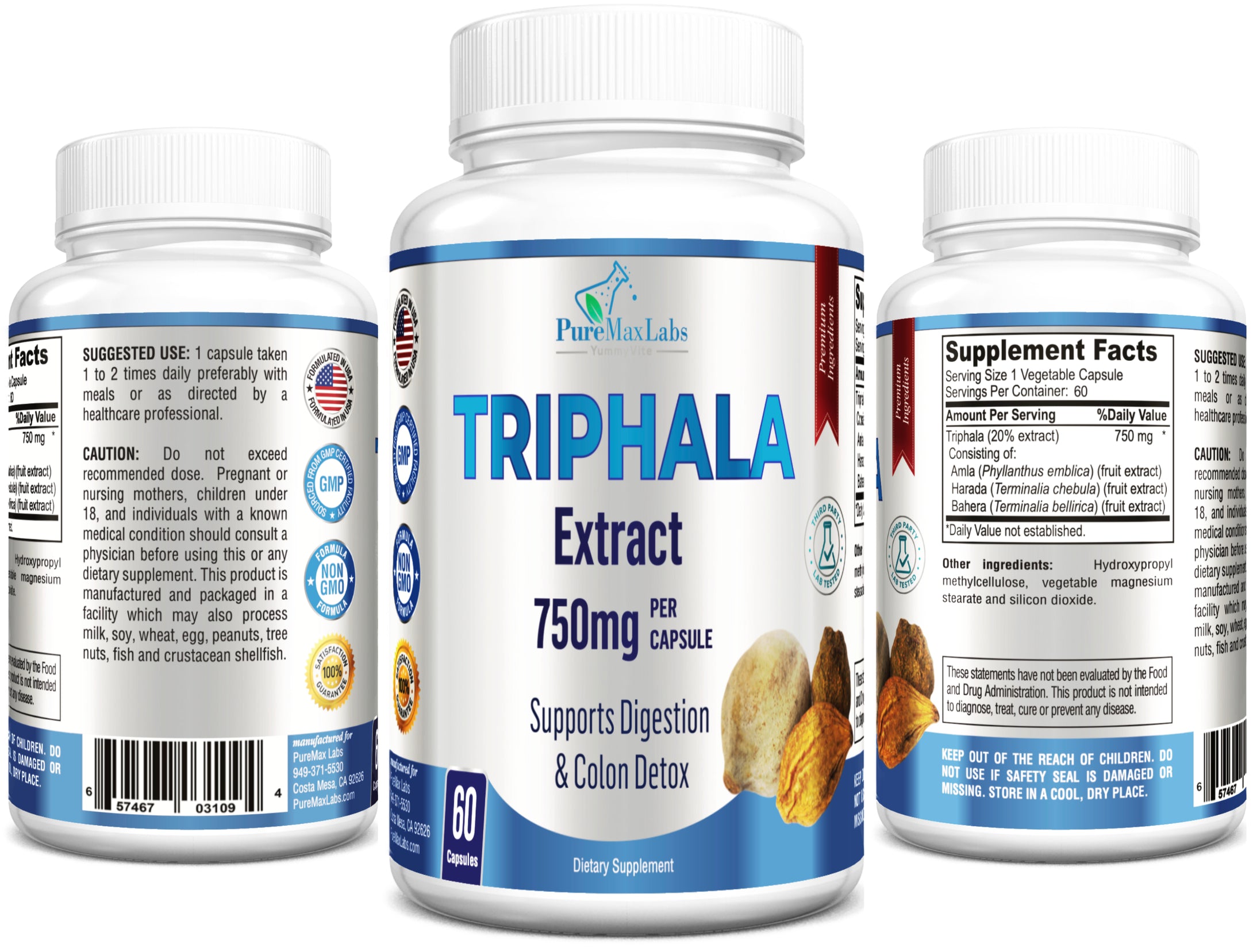 Triphala Capsules - Digestion & Colon Support, Immune System Support - 60 Capsules