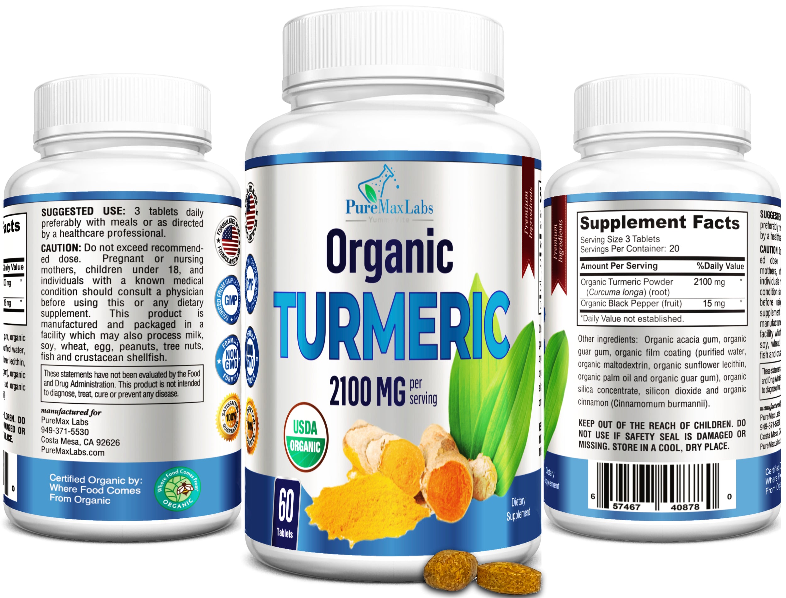 Organic Turmeric with Black Pepper - 60 Tablets – PureMax Labs - Turmeric With Boswellia And Black Pepper