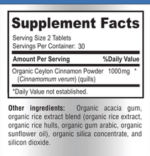 Load image into Gallery viewer, Organic Ceylon Cinnamon - 1000mg, Anti-inflammatory, Antioxidant - 60 Tablets