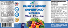 Load image into Gallery viewer, Fruit and Veggie Superfood Greens, 28 Fruits and Vegetables - 60 & 120 Tablets