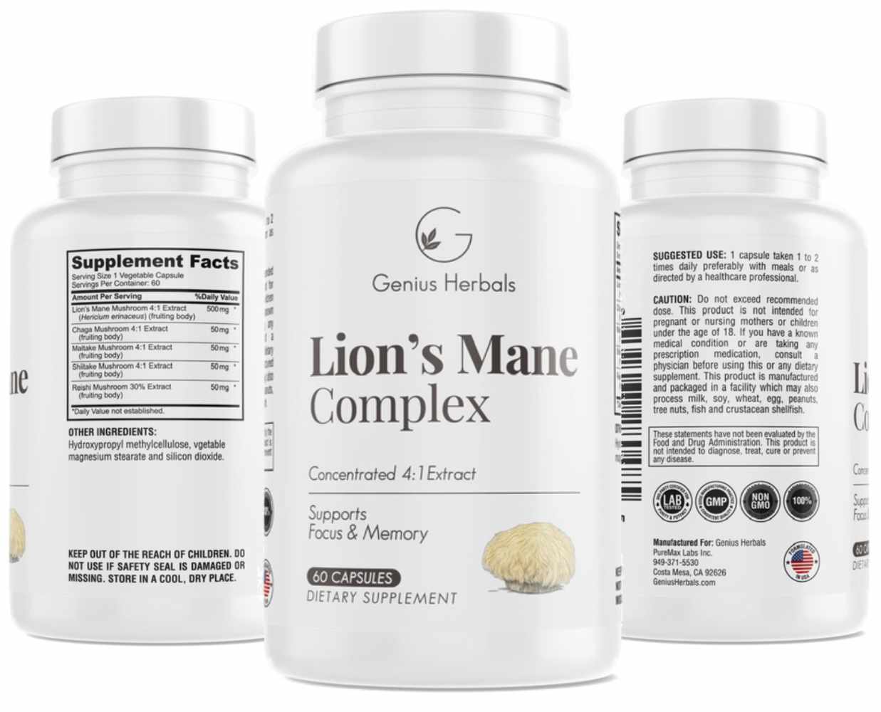 Genius Herbals Lions Mane Complex - 60 capsules