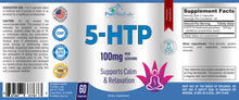 Load image into Gallery viewer, 5-HTP Capsules - (5-Hydroxytryptophan) Supports Calm, Relaxation, Sleep, Positive Mood, 60 Capsules
