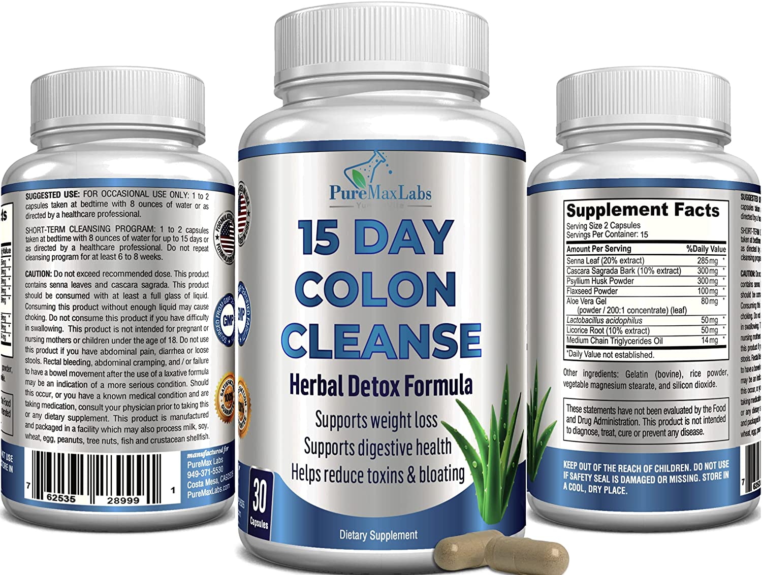 15 Day Colon Cleanse Herbal Detox Formula - 30 Capsules