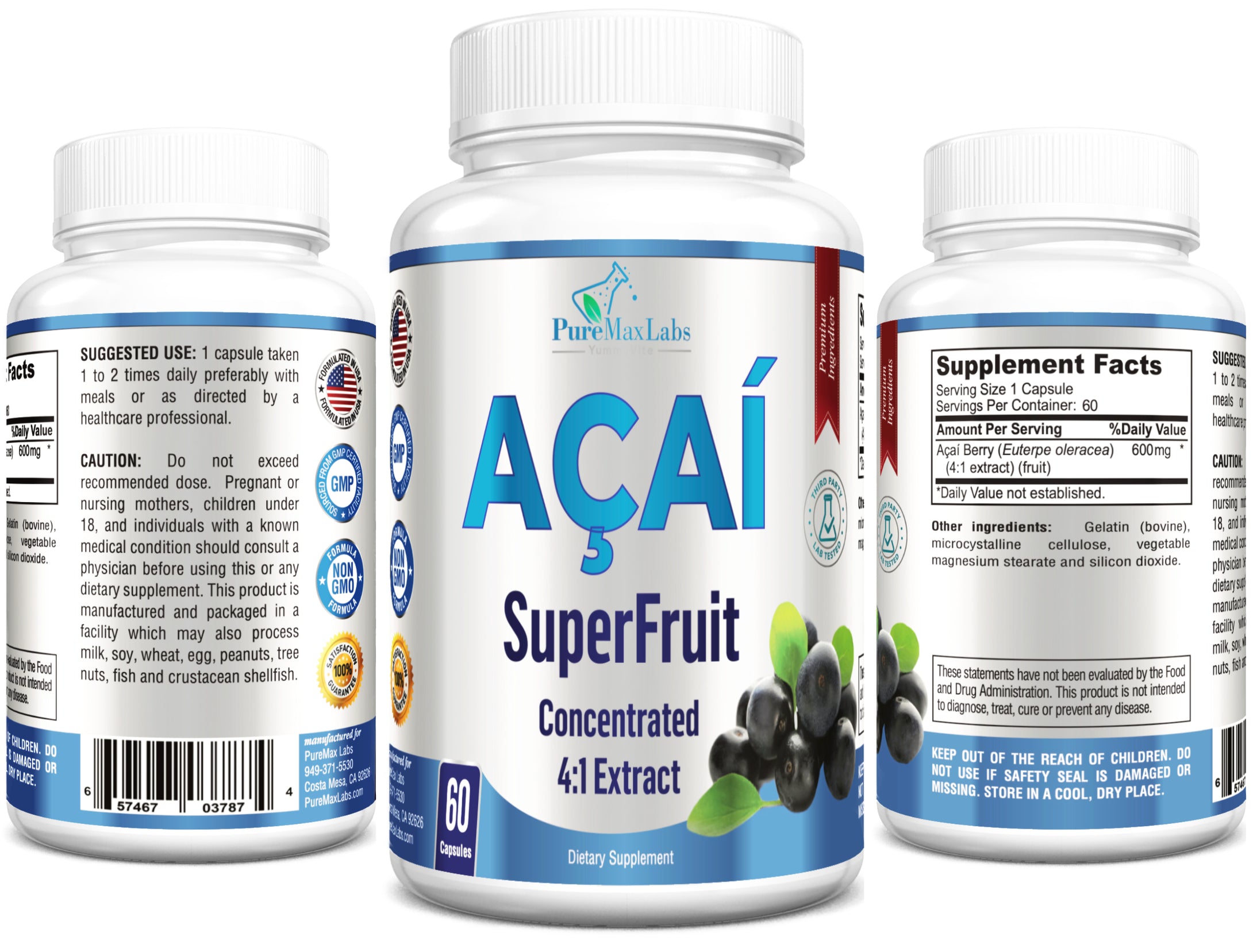 Acai Berry Superfruit - Concentrated 4:1 Extract - Equivalent to 2400mg per Capsule - 60 Capsules