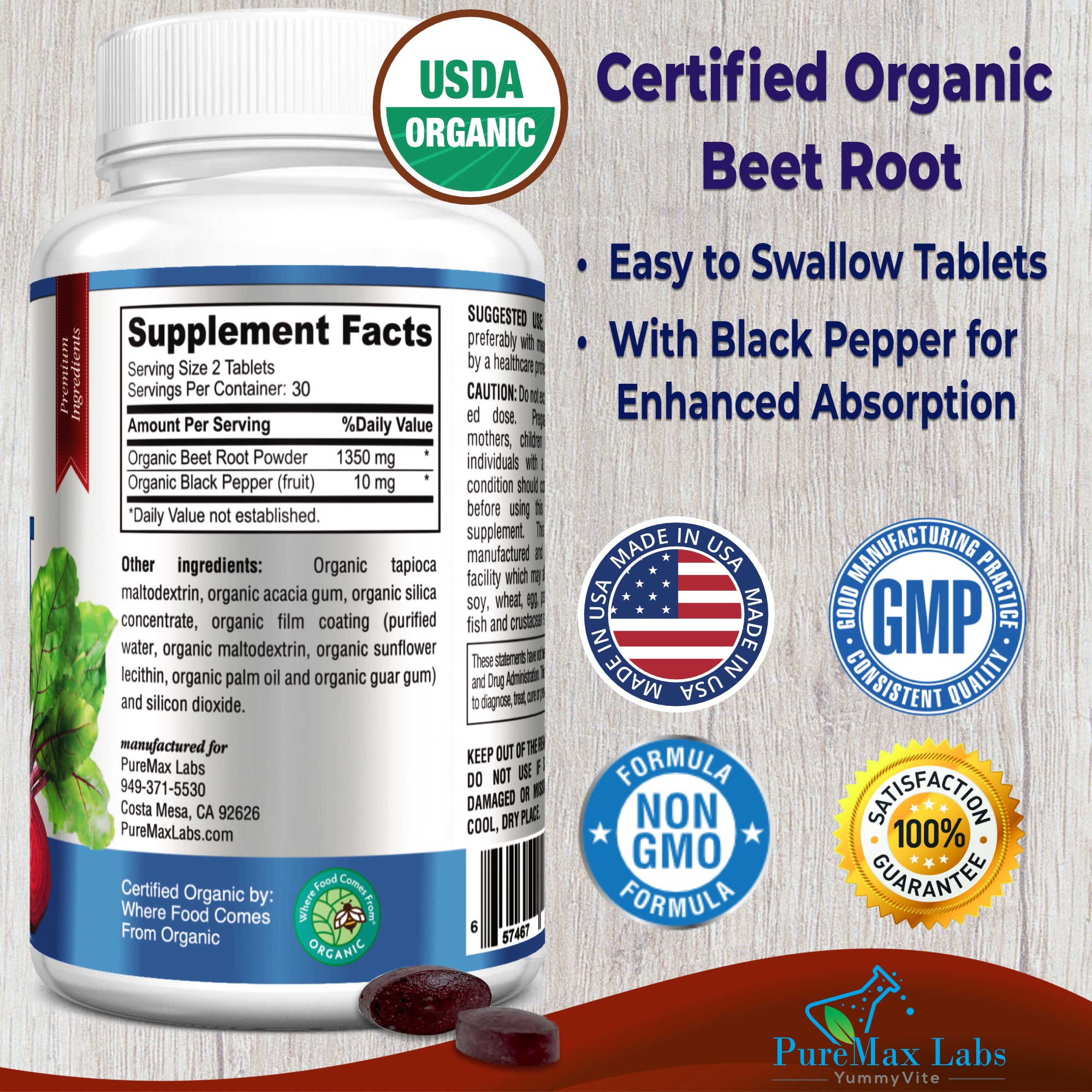 Organic Beet Root Tablets 1350mg with Black Pepper for Faster Absorpti ...
