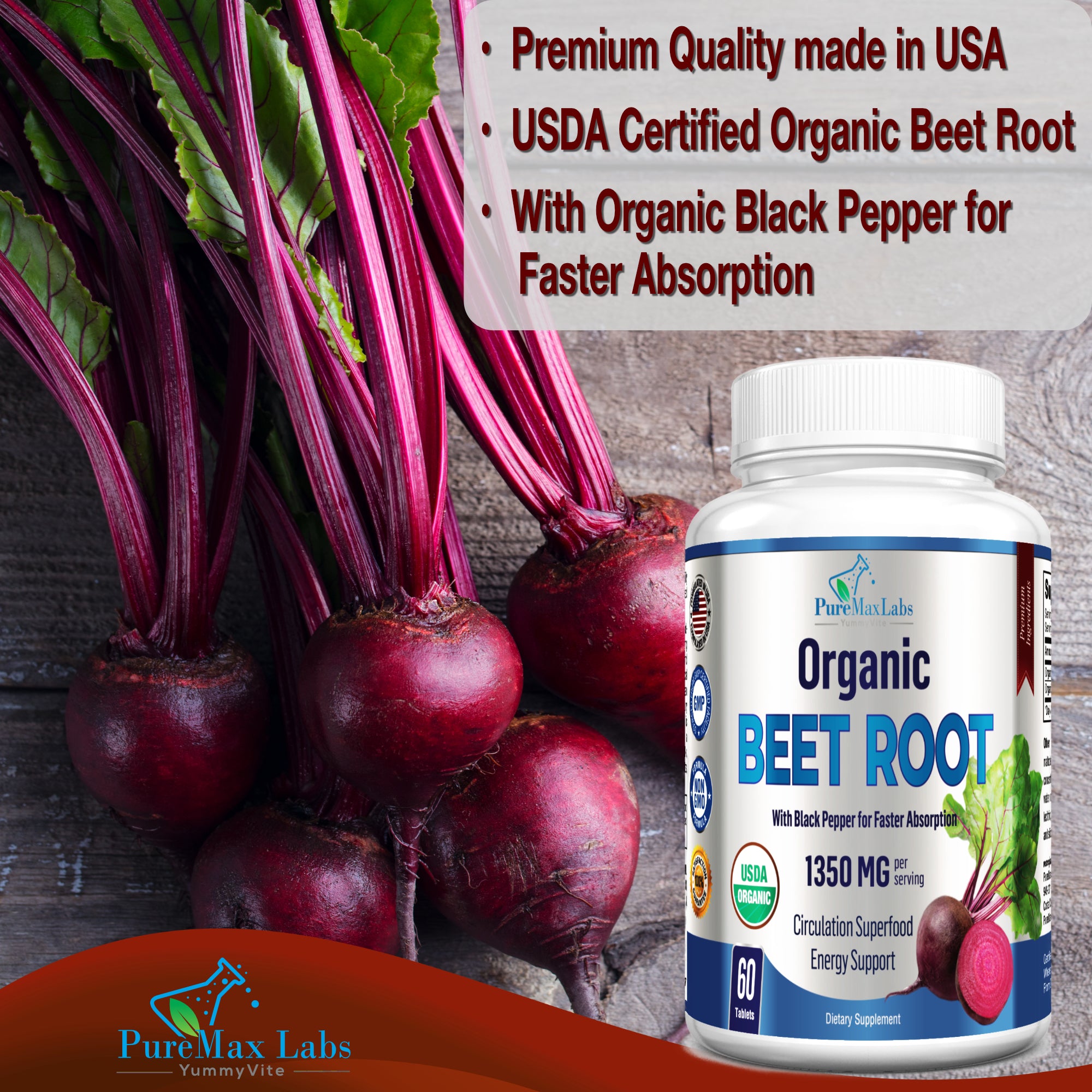 Organic Beet Root Tablets 1350mg with Black Pepper for Faster Absorpti ...