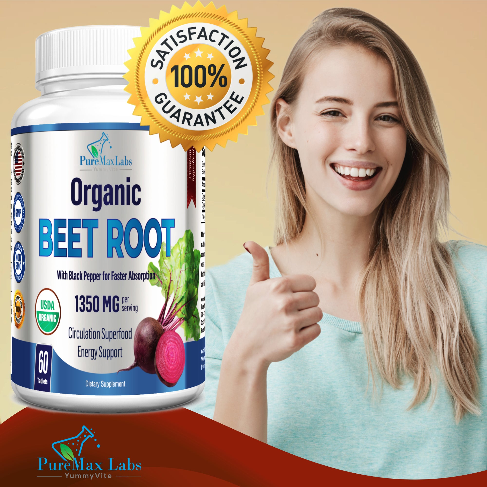 Organic Beet Root Tablets 1350mg with Black Pepper for Faster Absorpti ...