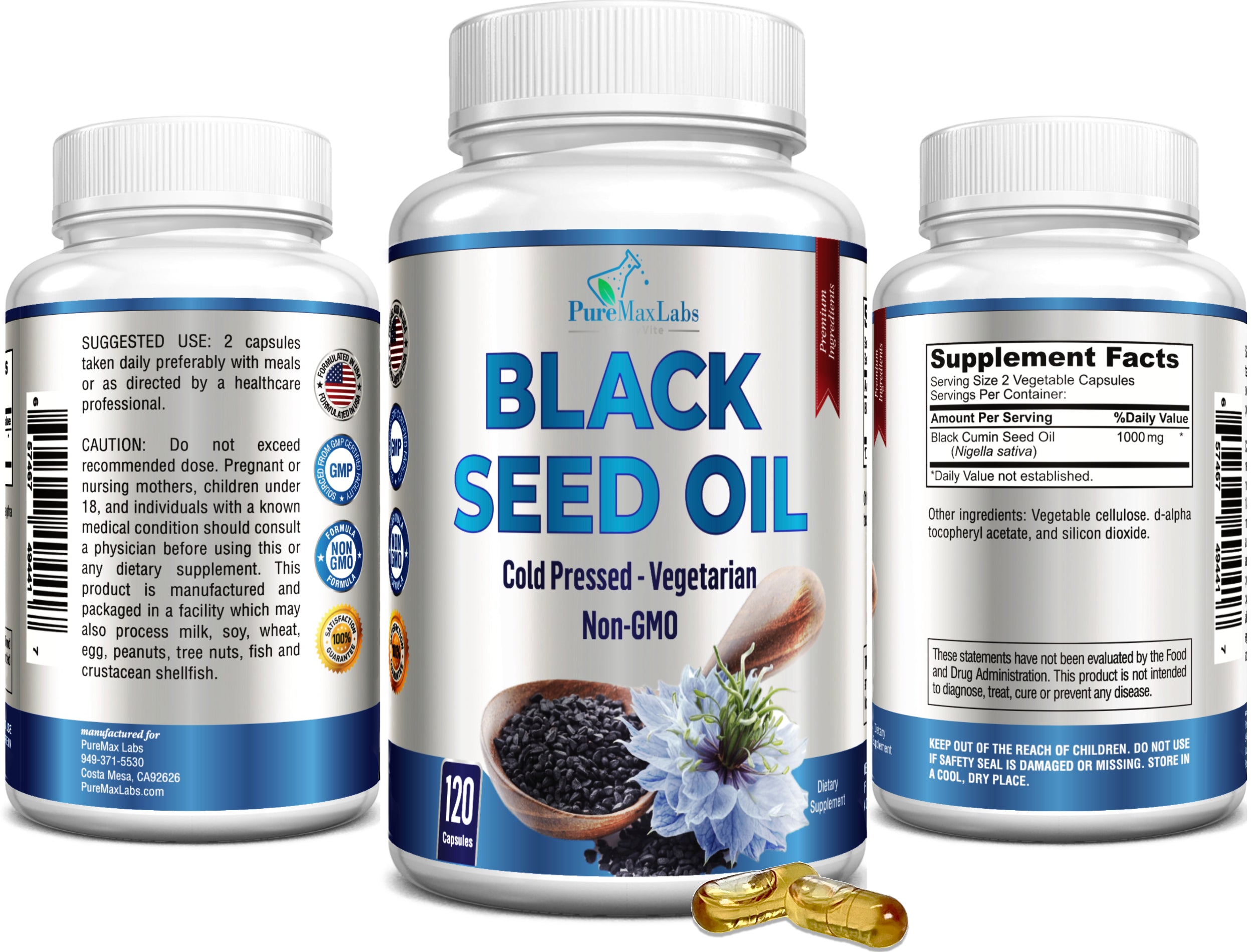 Black Seed Oil, Cold Pressed, Non-GMO - 120 Capsules – PureMax Labs