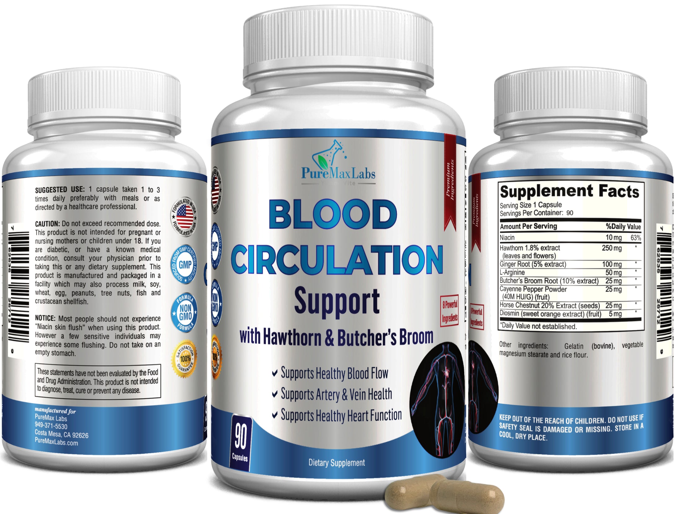 Blood Circulation Supplement with Hawthorn & Butchers Broom - 90 Capsules