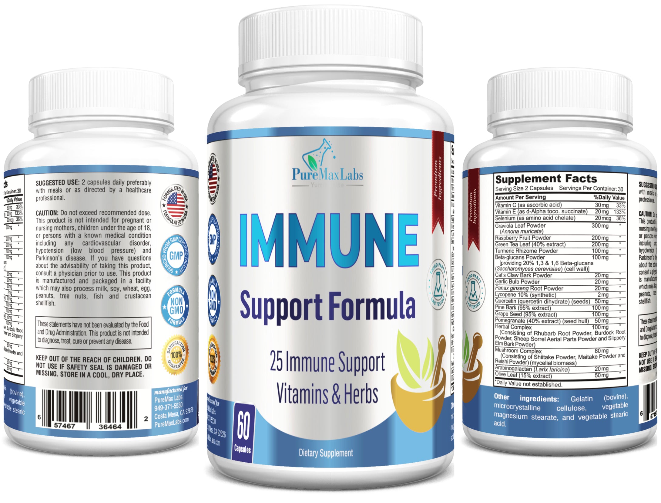 Immune Support Formula - 25 Immune Support Vitamins & Herbs - 60 Capsules