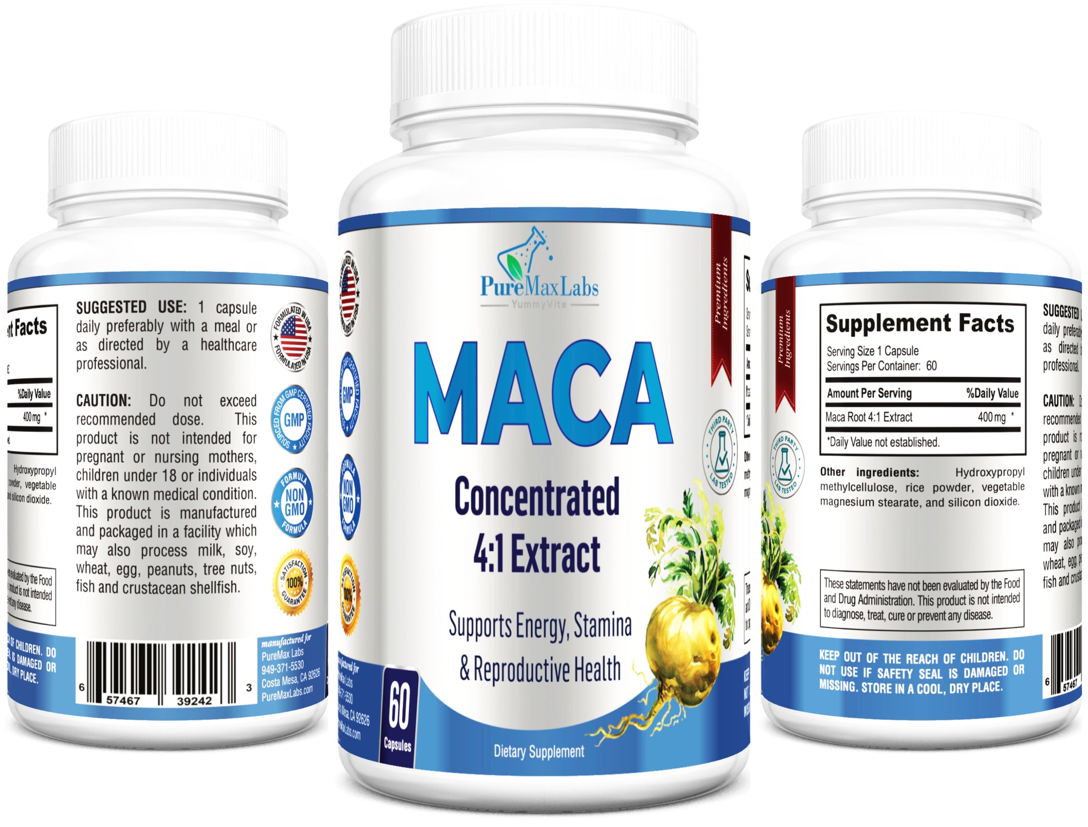 Maca Root Capsules - Concentrated 4:1 Extract (Equivalent to 1,600mg per Capsule) - 60 Capsules