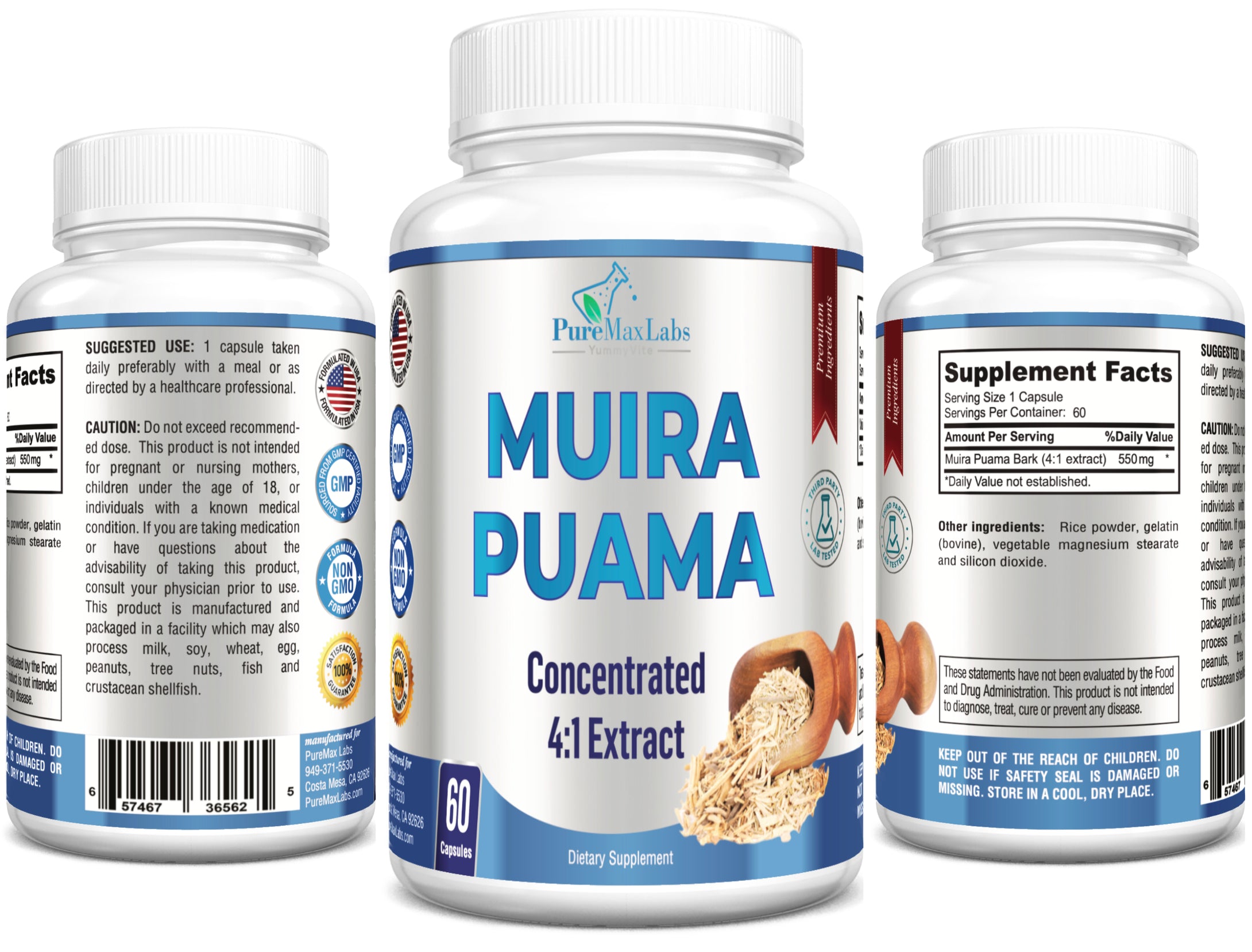 Muira Puama Concentrated 4:1 Extract, Equivalent to 2200mg per Capsule - 60 Capsules