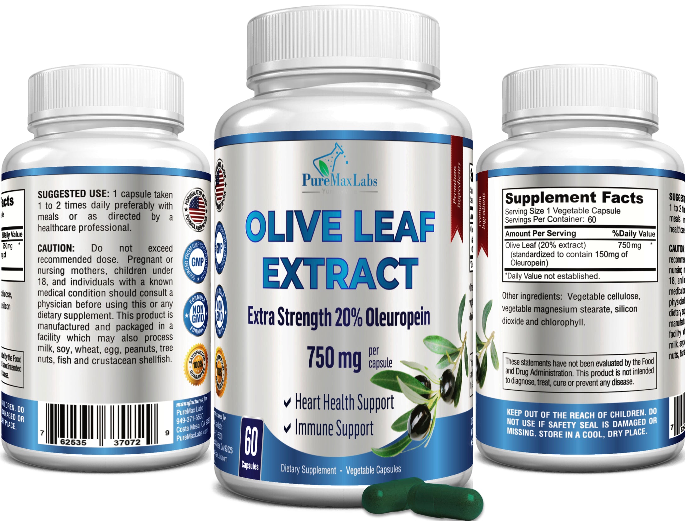 Olive Leaf Extract, Extra Strength 20% Oleuropein - 60 Capsules