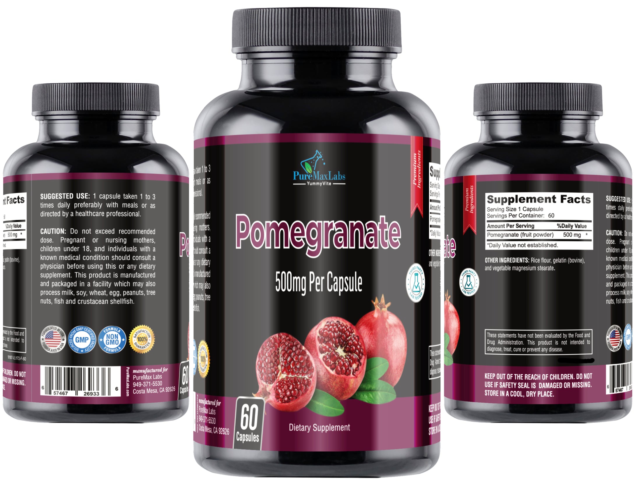 Pomegranate Capsules - 500mg, antioxidant superfood - 60 Capsules