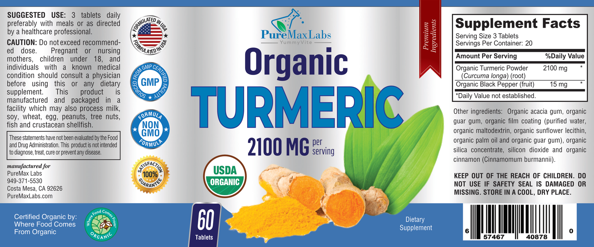 Organic Turmeric with Black Pepper - 60 Tablets – PureMax Labs