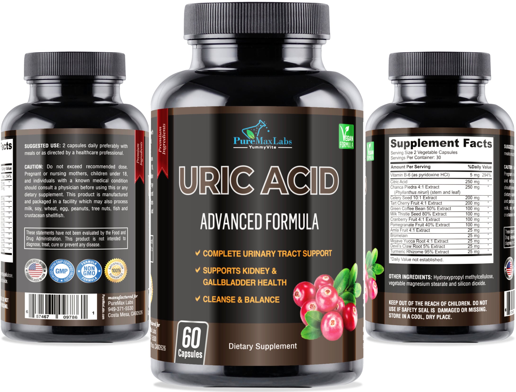 Uric Acid Advanced Formula, Urinary Tract Support - 60 Capsules