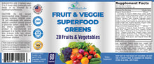 Load image into Gallery viewer, Fruit and Veggie Superfood Greens, 28 Fruits and Vegetables - 60 &amp; 120 Tablets
